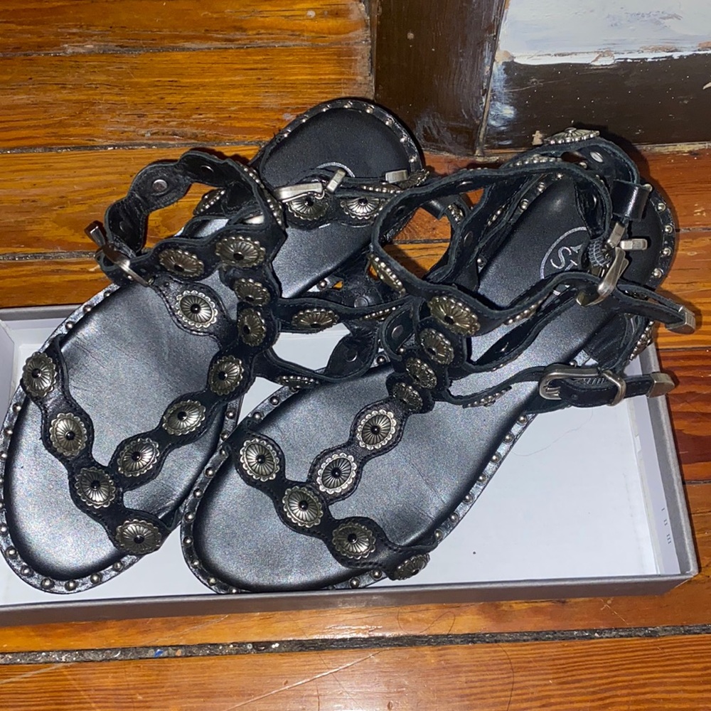 Black studded leather sandals